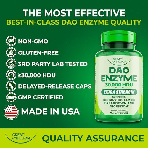 GREAT BILLIOM DAO Enzima (Diamina Oxidasa) - Enzimas Digestivas para Hombres y Mujeres - 30,000 HDU - Suplemento para la Salud Digestiva - 60 Cápsulas - imagen 5
