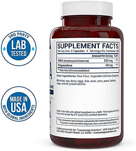 Truevantage Nutrition DHEA 100 mg con Pregnenolona 60 mg – Cápsulas Vegetales, No GMO - imagen 3