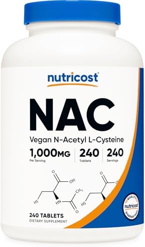 Nutricost N-Acetil L-Cisteína (NAC) 1000 mg, 240 Tabletas Veganas - Sin OGM, Sin Gluten, Suplemento Vegetariano - imagen 1