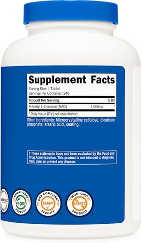 Nutricost N-Acetil L-Cisteína (NAC) 1000 mg, 240 Tabletas Veganas - Sin OGM, Sin Gluten, Suplemento Vegetariano - imagen 5