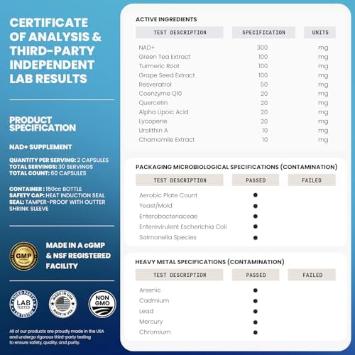 Suplemento Liposomal de NAD+ Extra Fuerte | Urolitina A, Resveratrol, CoQ10 - Hombres y Mujeres - ALA, Té Verde, Quercetina, Licopeno | Alta Pureza, - imagen 5