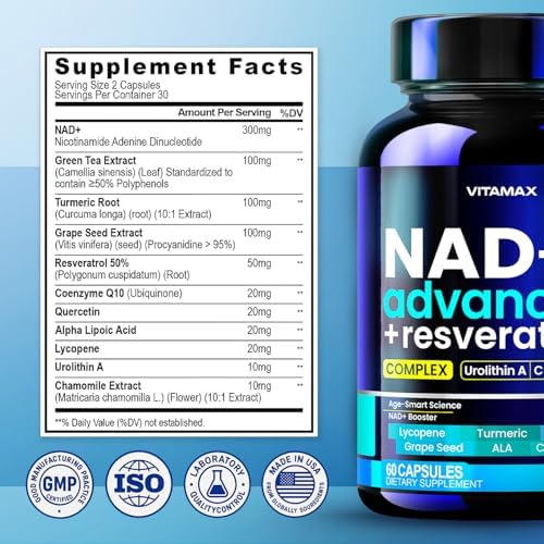 Suplemento Liposomal de NAD+ Extra Fuerte | Urolitina A, Resveratrol, CoQ10 - Hombres y Mujeres - ALA, Té Verde, Quercetina, Licopeno | Alta Pureza, - imagen 7