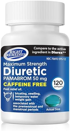RIGHT REMEDIES Suplemento Diurético Máxima Fuerza Sin Cafeína, 120 Softgels, Pamabrom 50mg, Alivia la Pesadez por Retención de Líquidos - imagen 1