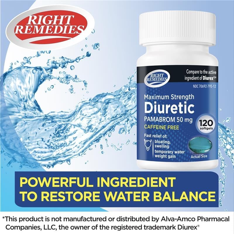 RIGHT REMEDIES Suplemento Diurético Máxima Fuerza Sin Cafeína, 120 Softgels, Pamabrom 50mg, Alivia la Pesadez por Retención de Líquidos - imagen 6
