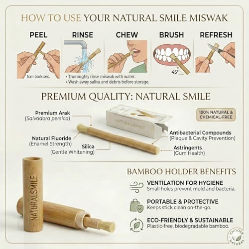Palitos de Miswak para Dientes (Paquete de 2) – Palitos Siwak Naturales con Soporte de Bambú, Alternativa Orgánica de Cepillo de Dientes Ideal para - imagen 4