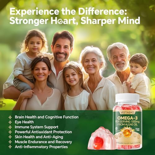 Gomitas Veganas Omega 3 1200mg - Doble Capa - Suplemento de Algas Marinas DHA 600mg, EPA 400mg con Astaxantina, Sin Azúcar, 60 Piezas - imagen 5