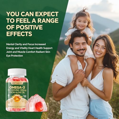Gomitas Veganas Omega 3 1200mg - Doble Capa - Suplemento de Algas Marinas DHA 600mg, EPA 400mg con Astaxantina, Sin Azúcar, 60 Piezas - imagen 8
