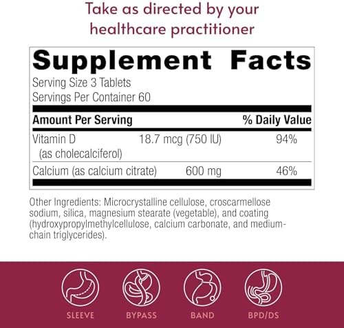 Calcio Citrato No Masticable Bariatric Advantage 600 mg - Para Pacientes de Cirugía Bariátrica - Suplemento de Vitamina D3 - 180 Tabletas - imagen 4