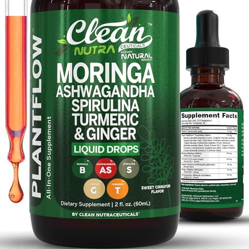 Gotas de Suplemento Clean Nutra Moringa con Ashwagandha, Espirulina, Clorela, Cúrcuma, Jengibre y Pasto de Cebada con Clorofila y Antioxidantes - imagen 1