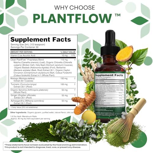 Gotas de Suplemento Clean Nutra Moringa con Ashwagandha, Espirulina, Clorela, Cúrcuma, Jengibre y Pasto de Cebada con Clorofila y Antioxidantes - imagen 5
