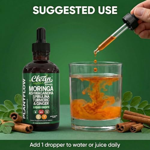 Gotas de Suplemento Clean Nutra Moringa con Ashwagandha, Espirulina, Clorela, Cúrcuma, Jengibre y Pasto de Cebada con Clorofila y Antioxidantes - imagen 6