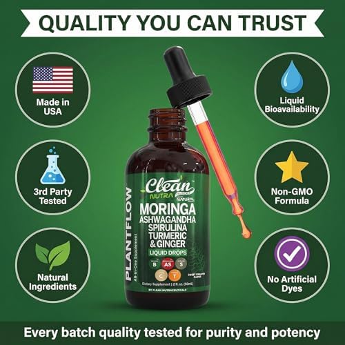 Gotas de Suplemento Clean Nutra Moringa con Ashwagandha, Espirulina, Clorela, Cúrcuma, Jengibre y Pasto de Cebada con Clorofila y Antioxidantes - imagen 8