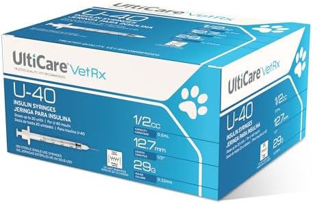 Jeringas de Insulina UltiCare VetRx U-40 para Mascotas, Dosis Cómoda y Precisa, Compatibles con Insulina U-40, Tamaño: 1/2cc, 29G x ½’’, con Marcas - imagen 1