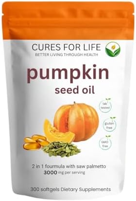 Aceite de Semilla de Calabaza Cures For Life con Saw Palmetto – 3000mg por Porción, 300 Softgels | Aceite Virgen Prensado en Frío | Apoya Salud - imagen 1