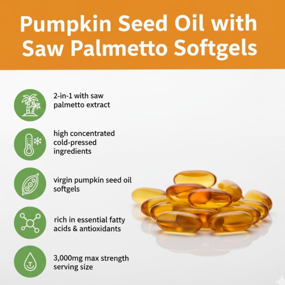Aceite de Semilla de Calabaza Cures For Life con Saw Palmetto – 3000mg por Porción, 300 Softgels | Aceite Virgen Prensado en Frío | Apoya Salud - imagen 4