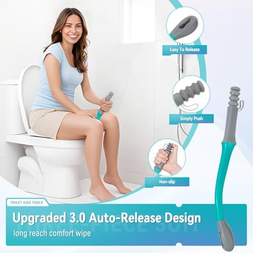 Set de Ayudas para el Baño - Limpiador de Cola con Mango Largo para Personas con Sobrepeso, Ancianos y Discapacitados, Kit de Higiene Personal (4 - imagen 3