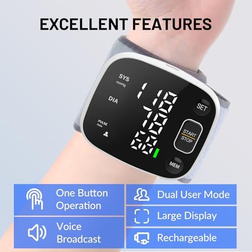 Monitor de Presión Arterial Recargable para Uso en Casa, Automático con Manguito Ajustable, 2 * 120 Lecturas, Memoria para 2 Usuarios y Funda de - imagen 2