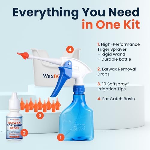 Kit de Remoción de Cerumen WaxBGone® con Puntas de Irrigación SoftSpray®, Pulverizador de Alta Salida 4X y Cuenca para Oídos - Kit de Limpieza Seguro - imagen 2