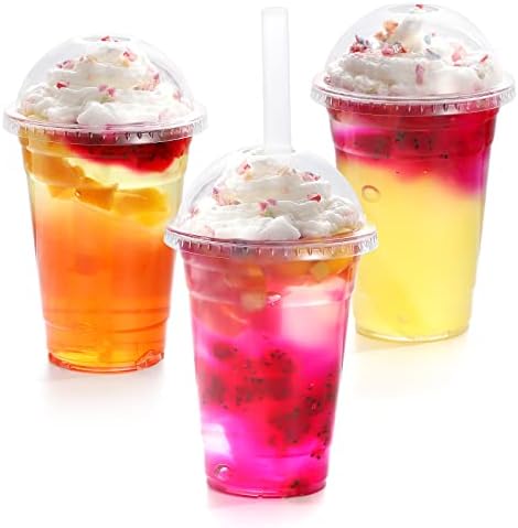 TashiBox Set de 100 Vasos Plásticos de 16oz con Tapa Cúpula Transparentes para Café Helado, Smoothies, Jugos, Refrescos y Cócteles - imagen 1
