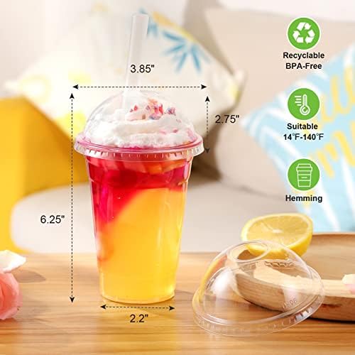 TashiBox Set de 100 Vasos Plásticos de 16oz con Tapa Cúpula Transparentes para Café Helado, Smoothies, Jugos, Refrescos y Cócteles - imagen 2