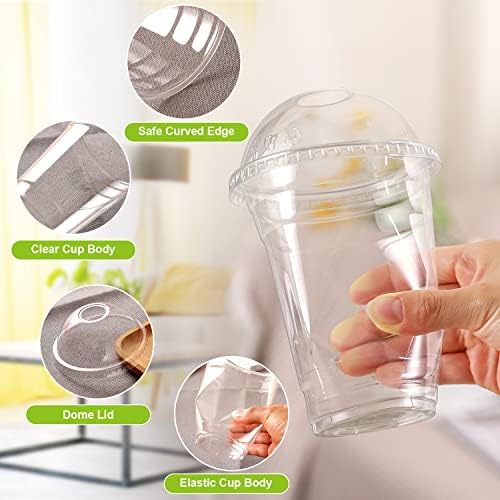 TashiBox Set de 100 Vasos Plásticos de 16oz con Tapa Cúpula Transparentes para Café Helado, Smoothies, Jugos, Refrescos y Cócteles - imagen 3