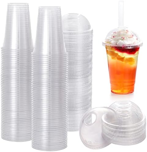 TashiBox Set de 100 Vasos Plásticos de 16oz con Tapa Cúpula Transparentes para Café Helado, Smoothies, Jugos, Refrescos y Cócteles - imagen 6