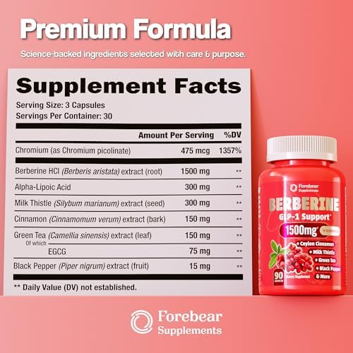 Suplemento de Pérdida de Peso Berberina 1500mg para Mujeres y Hombres - Supresor de Apetito con Canela de Ceilán, Cardo Mariano, Cromo Picolinato, Té - imagen 2