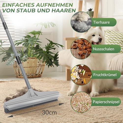 Rastrillo Walensee para Eliminar Pelo de Mascotas, 2 en 1 para Alfombras con Cepillo de Nylon, Mango Ajustable para Alfombras de Pelo Largo, - imagen 3