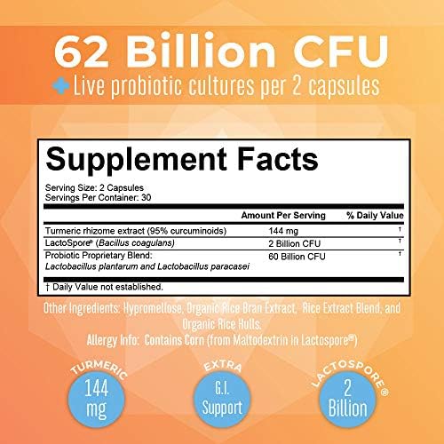MaryRuth Organics Probióticos de Cúrcuma + Soporte Digestivo Extra | 62 Mil millones CFU | Ingredientes Orgánicos | Cápsulas Veganas de Cúrcuma | 60 - imagen 5
