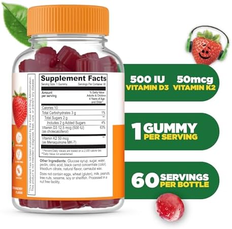 Gomitas de Vitamina D3 K2 para Niños Lifeable | 500iu D3 y 100mcg K2 | Suplementos Deliciosos para Huesos e Inmunidad | 60 Gomitas - imagen 2