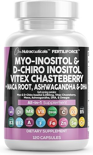 Suplemento de Fertilidad Clean Nutraceuticals Myo-Inositol & D-Chiro Inositol 2050mg 40:1 - Vitaminas Prenatales para Mujeres con Ashwagandha, Maca, - imagen 1