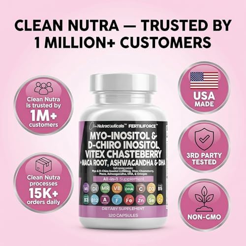 Suplemento de Fertilidad Clean Nutraceuticals Myo-Inositol & D-Chiro Inositol 2050mg 40:1 - Vitaminas Prenatales para Mujeres con Ashwagandha, Maca, - imagen 8
