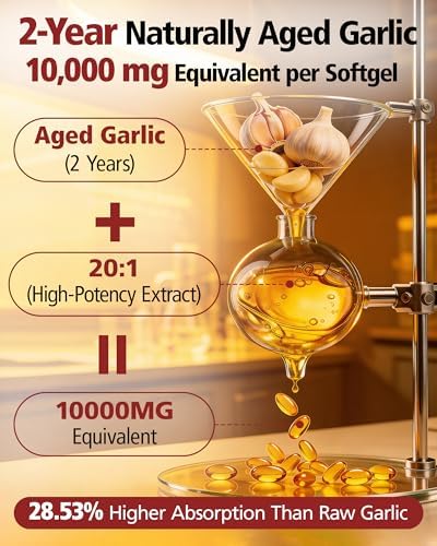 Extracto de Ajo Aged Sin Olor WBSQL 10,000 mg - 300 Cápsulas Blandas, Suplemento Natural para Corazón e Inmunidad, Antioxidante, No GMO, Sin Gluten, - imagen 2