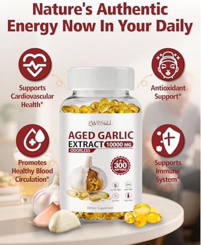 Extracto de Ajo Aged Sin Olor WBSQL 10,000 mg - 300 Cápsulas Blandas, Suplemento Natural para Corazón e Inmunidad, Antioxidante, No GMO, Sin Gluten, - imagen 4
