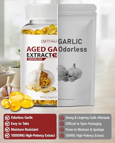 Extracto de Ajo Aged Sin Olor WBSQL 10,000 mg - 300 Cápsulas Blandas, Suplemento Natural para Corazón e Inmunidad, Antioxidante, No GMO, Sin Gluten, - imagen 5