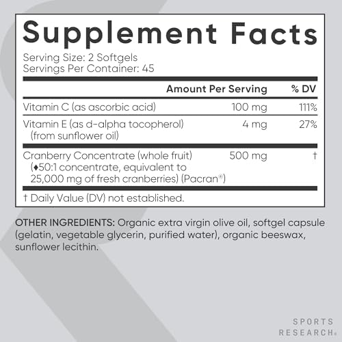Suplemento de Complejo de Frutas de Arándano Sports Research® - Softgels para el Apoyo de la Salud del Tracto Urinario - Con Pacran® y Vitaminas C y - imagen 5