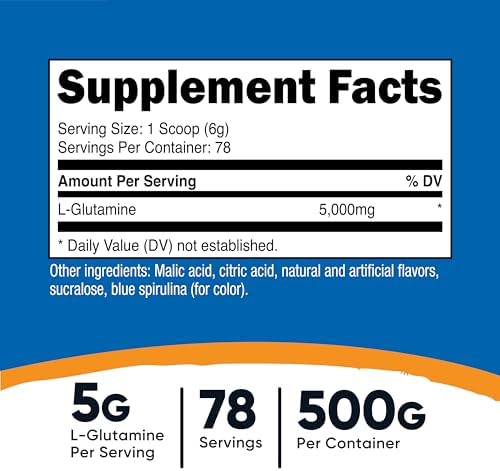 Nutricost L-Glutamina en Polvo (500 Gramos) Sabor Frambuesa Azul - imagen 2