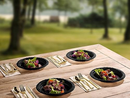 Juego de 200 Platos de Plástico Negro Munfix - Platos Desechables de 9 Pulgadas para Fiestas, BBQ, Picnics, Viajes y Eventos, Apto para Microondas y - imagen 3