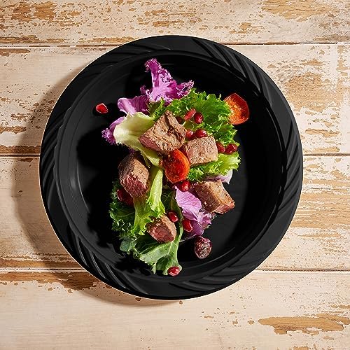 Juego de 200 Platos de Plástico Negro Munfix - Platos Desechables de 9 Pulgadas para Fiestas, BBQ, Picnics, Viajes y Eventos, Apto para Microondas y - imagen 4