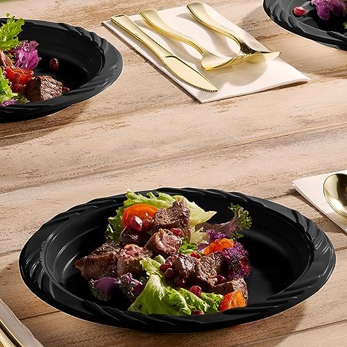 Juego de 200 Platos de Plástico Negro Munfix - Platos Desechables de 9 Pulgadas para Fiestas, BBQ, Picnics, Viajes y Eventos, Apto para Microondas y - imagen 6