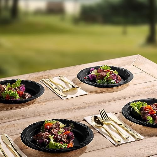 Juego de 200 Platos de Plástico Negro Munfix - Platos Desechables de 9 Pulgadas para Fiestas, BBQ, Picnics, Viajes y Eventos, Apto para Microondas y - imagen 7