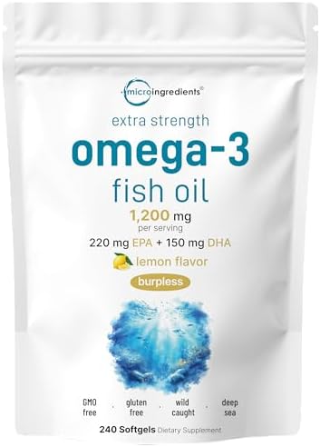 Suplementos de Aceite de Pescado Omega 3 Extra Fuerte Micro Ingredients 1,200mg por Porción, 240 Cápsulas Blandas | Sabor a Limón | Sin Eructos | - imagen 1
