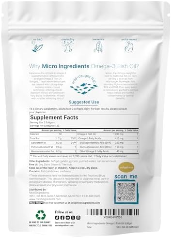 Suplementos de Aceite de Pescado Omega 3 Extra Fuerte Micro Ingredients 1,200mg por Porción, 240 Cápsulas Blandas | Sabor a Limón | Sin Eructos | - imagen 2