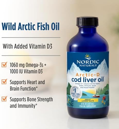 Aceite de Hígado de Bacalao Arctic-D de Nordic Naturals, Limón - 8 oz - 1060 mg Omega-3 Totales + 1000 UI Vitamina D3 - EPA y DHA - Soporte para - imagen 3