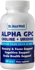 Dr. Maxwell Alpha GPC 600mg + Uridina, potenciador de colina. Mejor que Alpha-GPC o Uridina por separado. Fuente óptima de colina: 2 en 1, sin soya, - imagen 1