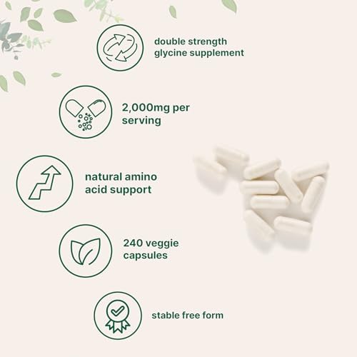 Glicina 2,000mg por porción, 240 cápsulas vegetales | Aminoácidos de doble fuerza | Suplemento para un sueño reparador y apoyo a neurotransmisores | - imagen 3