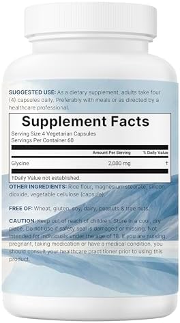 Glicina 2,000mg por porción, 240 cápsulas vegetales | Aminoácidos de doble fuerza | Suplemento para un sueño reparador y apoyo a neurotransmisores | - imagen 6