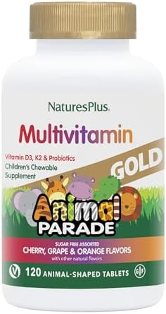 Multivitamínico Infantil NaturesPlus Animal Parade Gold - Sabor Cereza, Naranja y Uva - 120 Tabletas Masticables en Forma de Animales - Vegetariano, - imagen 1