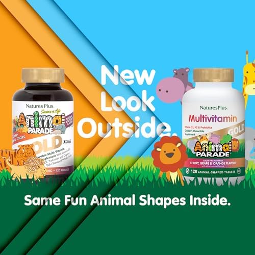 Multivitamínico Infantil NaturesPlus Animal Parade Gold - Sabor Cereza, Naranja y Uva - 120 Tabletas Masticables en Forma de Animales - Vegetariano, - imagen 2