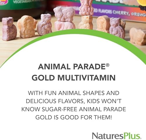 Multivitamínico Infantil NaturesPlus Animal Parade Gold - Sabor Cereza, Naranja y Uva - 120 Tabletas Masticables en Forma de Animales - Vegetariano, - imagen 3